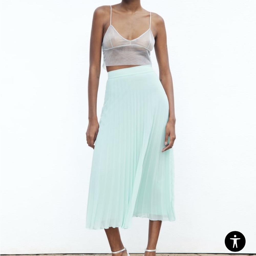 Zara Pleated Midi Skirt in Mint Green